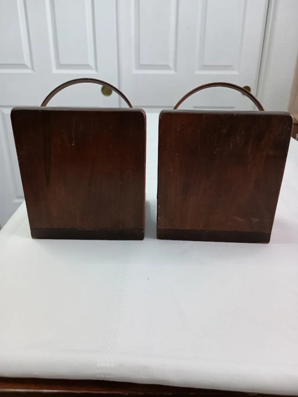 Vintage Wooden Half Bucket Bookends/Vases with Moveable Handles